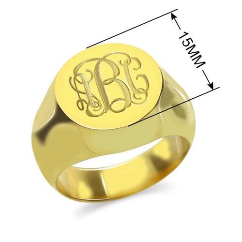 Engraved Circle Monogram Signet Ring 18K Gold Plated Sterling Silver