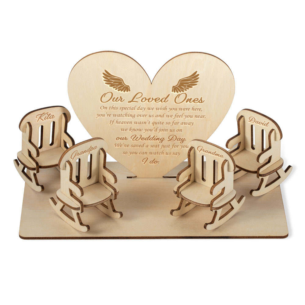 Personalized Table Top Plaque centerpiece with Empty Chairs-Wood Style