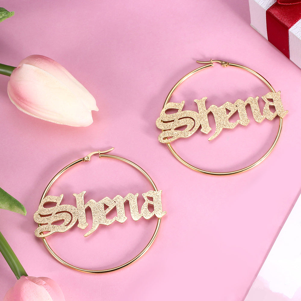 Personalized Sparkling Name Hoop Earrings