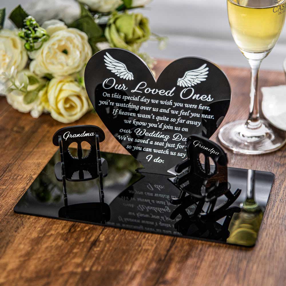 Personalized Table Top Plaque centerpiece with Empty Chairs-Black Color Acrylic