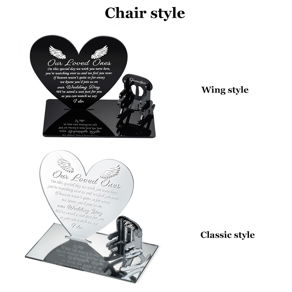 Personalized Table Top Plaque centerpiece with Empty Chairs-Black Color Acrylic