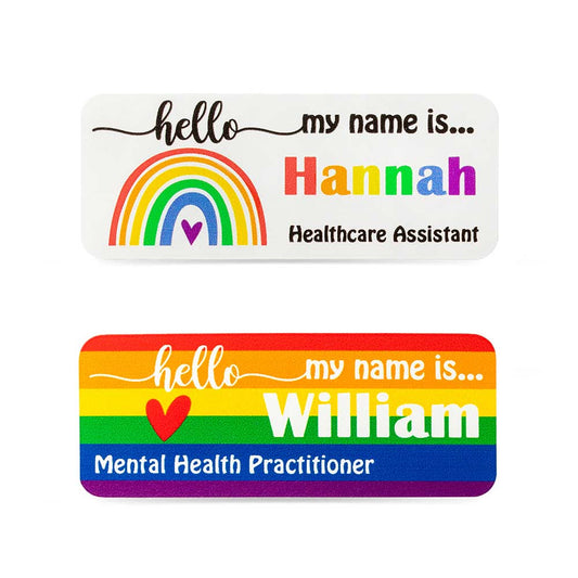 Personalized Name Badge with Rainbow - Magnetic Clip