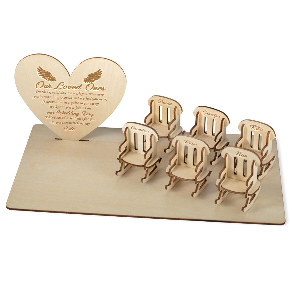 Personalized Table Top Plaque centerpiece with Empty Chairs-Wood Style