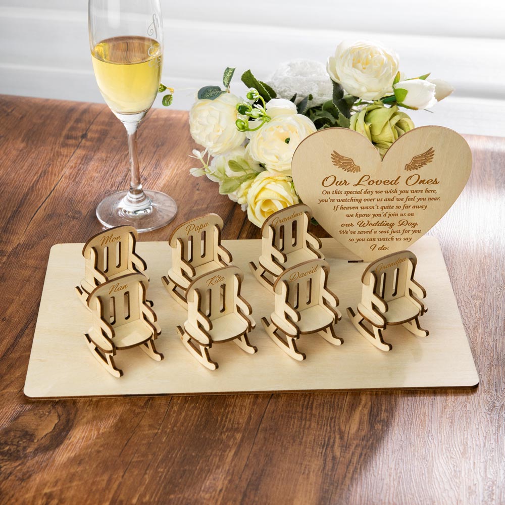 Personalized Table Top Plaque centerpiece with Empty Chairs-Wood Style