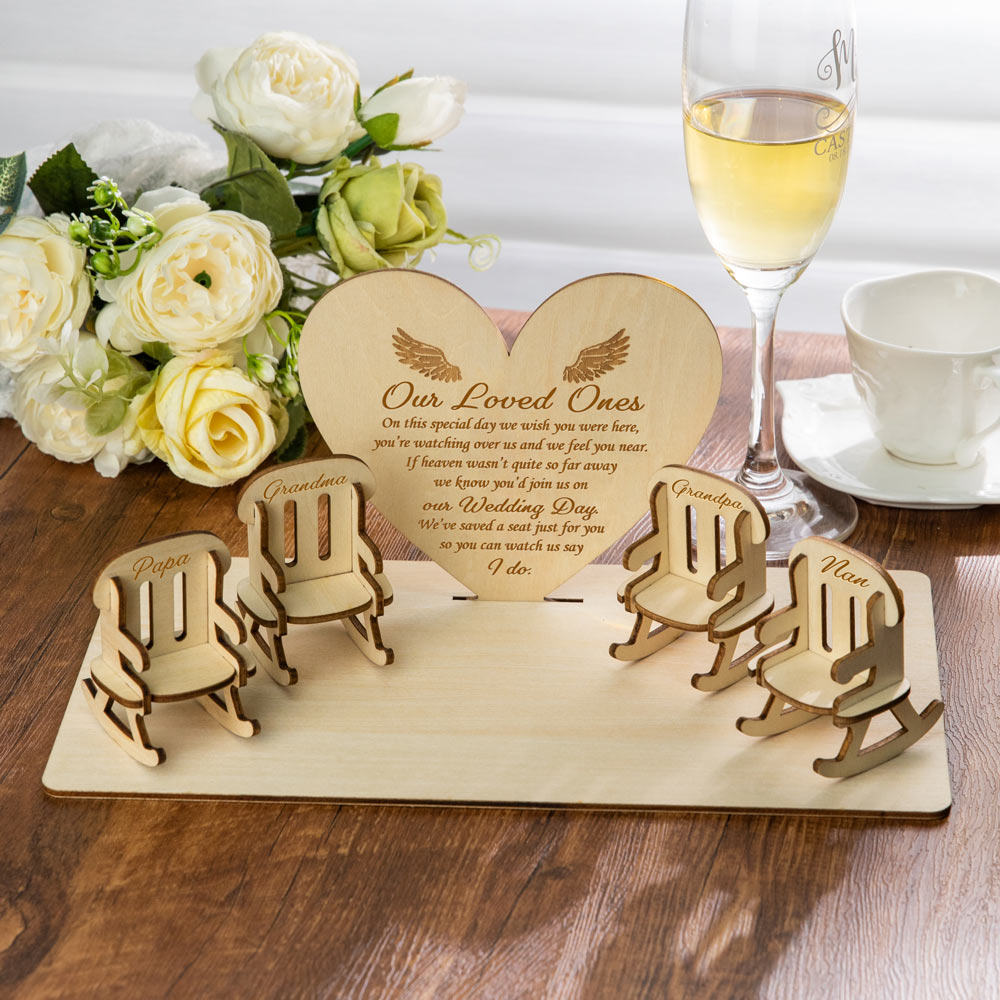 Personalized Table Top Plaque centerpiece with Empty Chairs-Wood Style