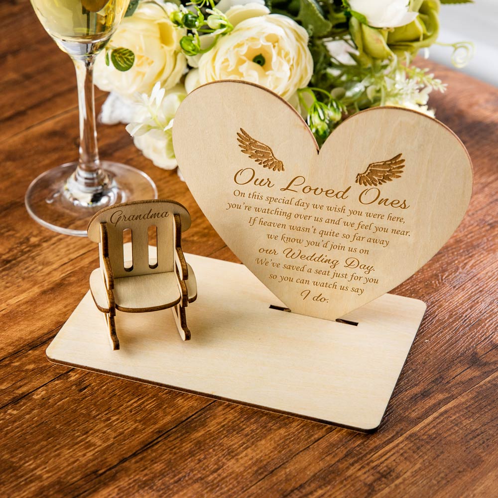 Personalized Table Top Plaque centerpiece with Empty Chairs-Wood Style