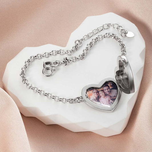 Custom Locket Heart Photo Bracelet for Her Birthday Gift