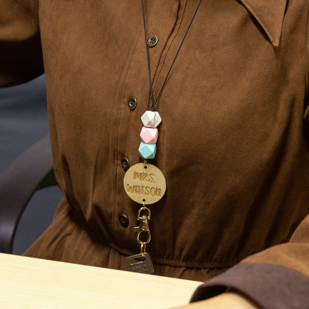 Personalized Wood/Turquoise/Shell with Hexagon Beads Lanyard