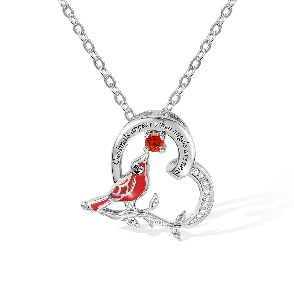 Personalized Cardinal Heart Pendant Necklace Sterling Silver 925