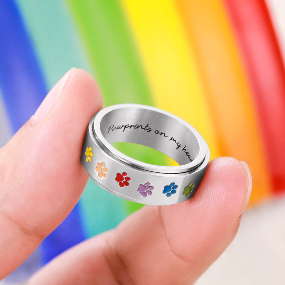 Custom Rainbow Paw Print Spinner Ring