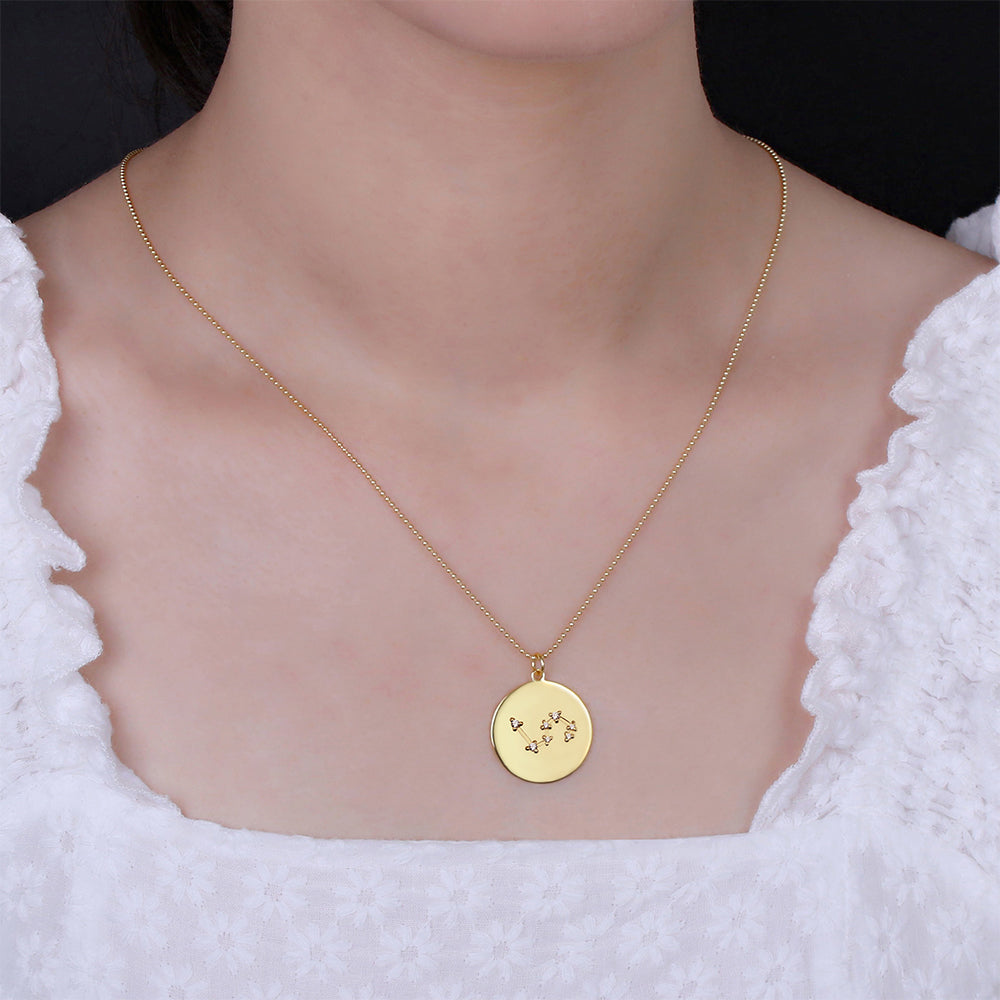 Zodiac Sign Disc Necklace Sterling Silver