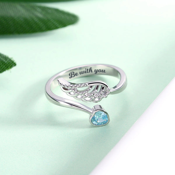 Personalized "Forever by My Side" Angel Wing Ring Sterling Silver