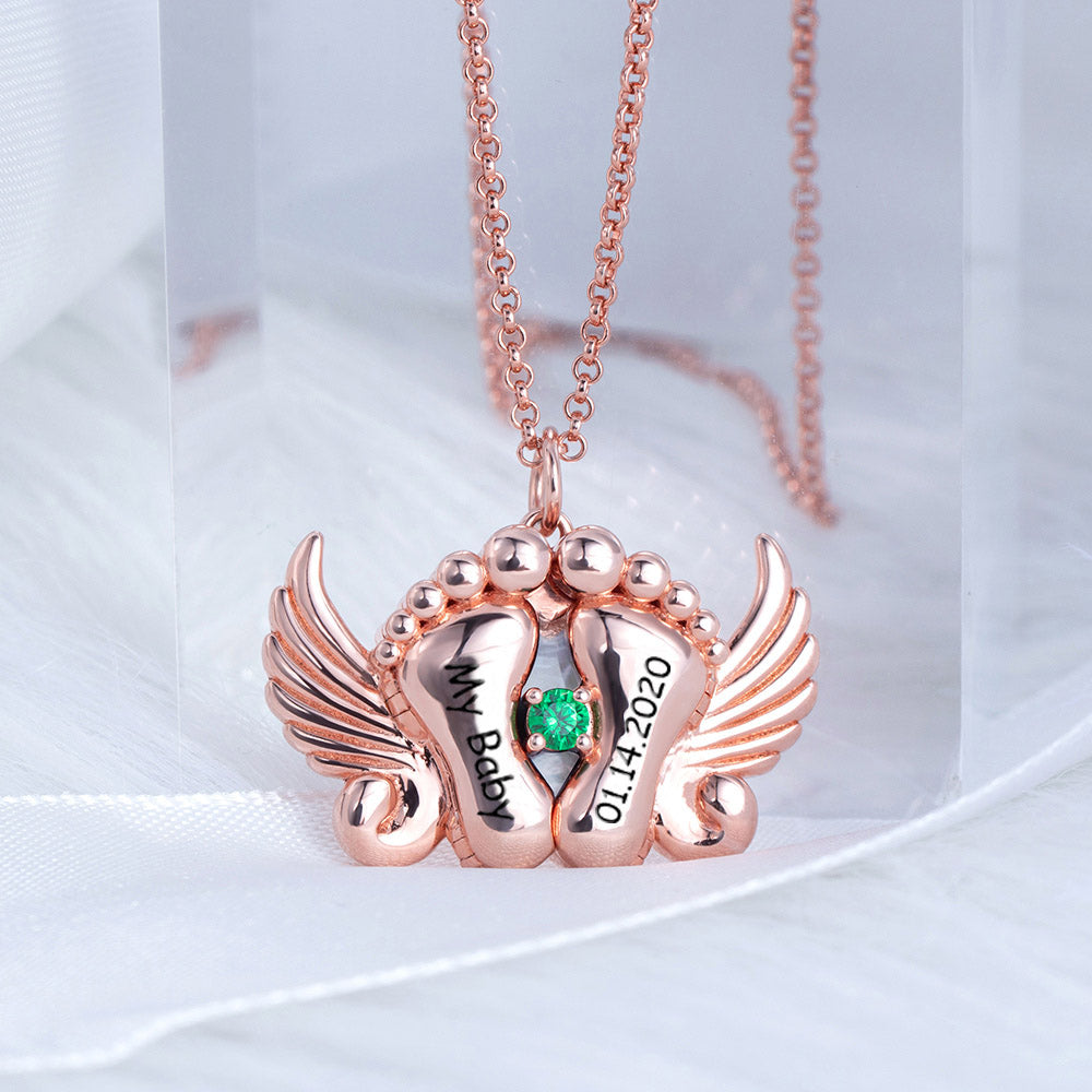 Personalized Photo and Name Angel Wing Feet Necklace