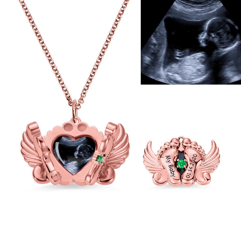 Personalized Photo and Name Angel Wing Feet Necklace