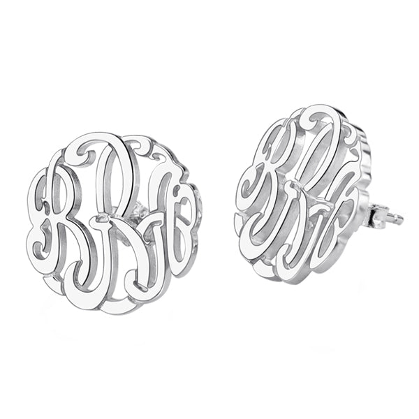 Personalized Silver Hand-painted Monogram Stud Earrings