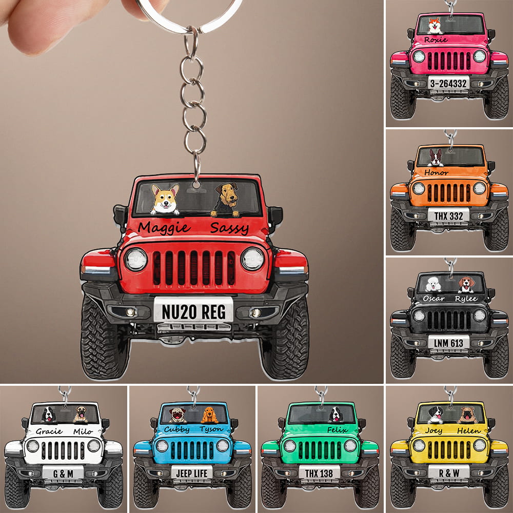 Personalized Jeep Dog Keychain