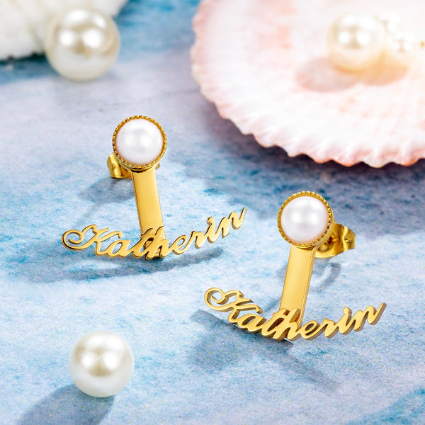 Custom Name Pearl Stud Earrings