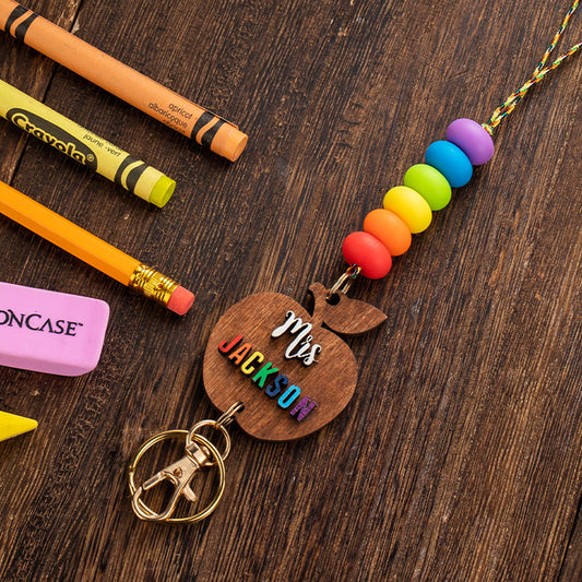 Personalized Wooden Lanyard & Keychain Gift for Teacher - 3D