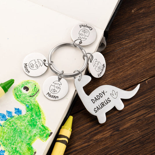 Personalized Dinosaur Keychain Gift For Dad Round Style