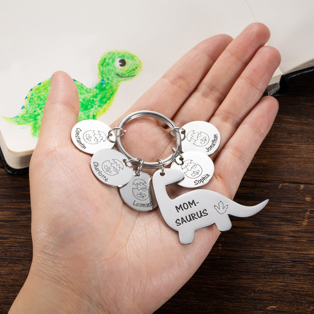 Personalized Dinosaur Keychain Gift For Dad Round Style