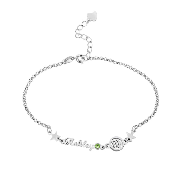 Personalized Constellation Name Bracelet with Birthstone Sterling Silver