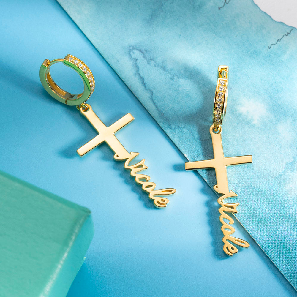 Personalized Cross Name Earrings