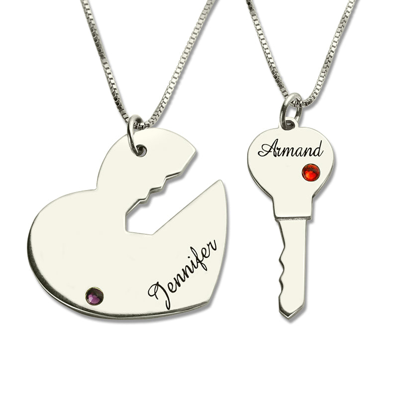 Key to My Heart Couple Necklaces Set of 2 Names Pendant Sterling Silver