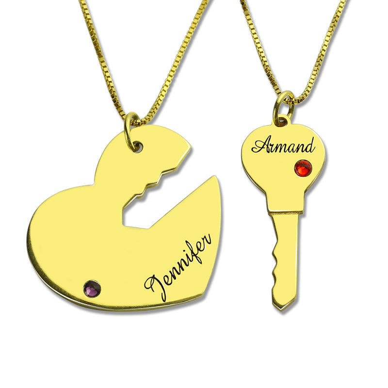 Key to My Heart Couple Necklaces Set of 2 Names Pendant Sterling Silver