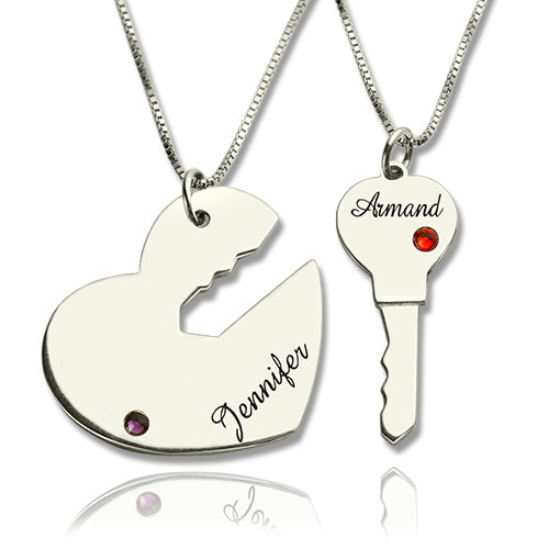 Key to My Heart Couple Necklaces Set of 2 Names Pendant Sterling Silver