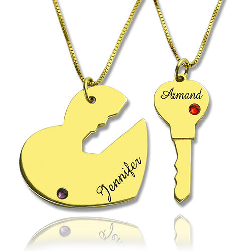 Key to My Heart Couple Necklaces Set of 2 Names Pendant Sterling Silver