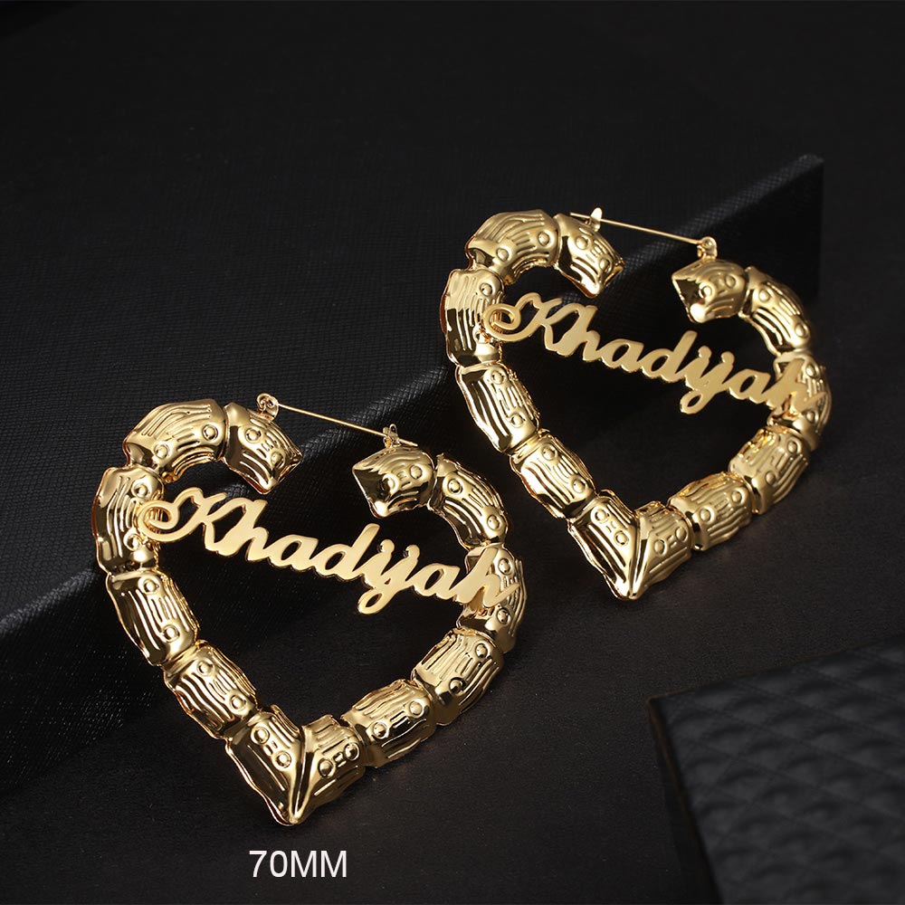 Personalized Bamboo Heart-Shaped Earrings