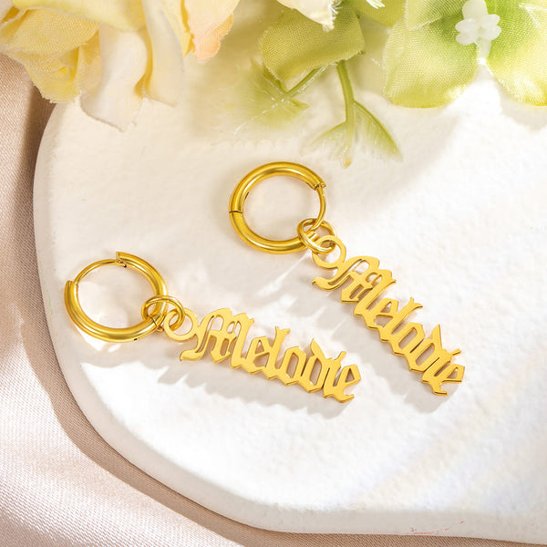 Personalized Old English Name Earrings