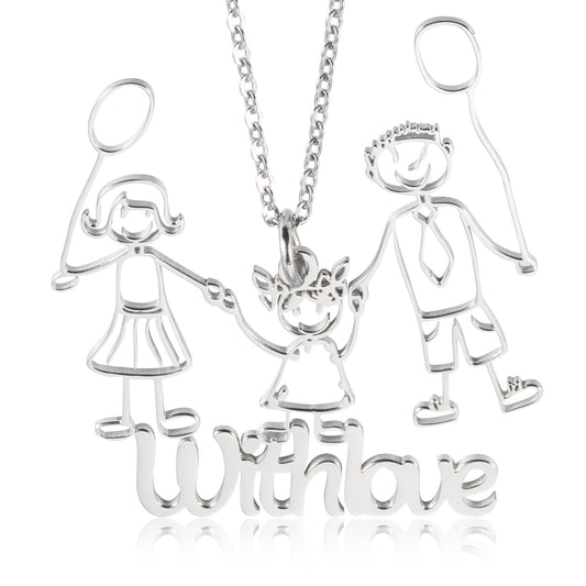 Personalized Children's Drawing Graffiti Necklace Gift for Mom Grandma