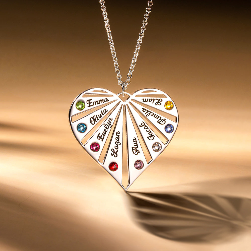 Personalized Split Heart Birthstones Necklace-Sterling Silver 925