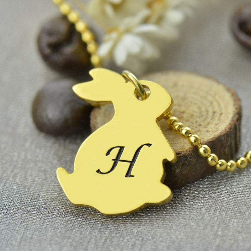 Personalized Rabbit Initial Charm Pendant Necklace