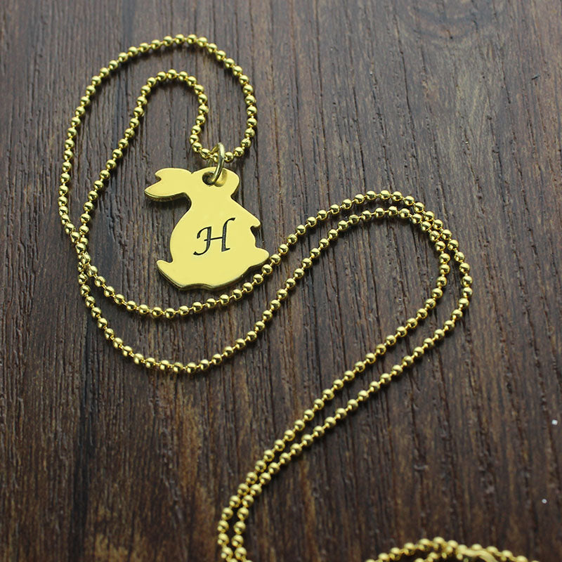 Personalized Rabbit Initial Charm Pendant Necklace