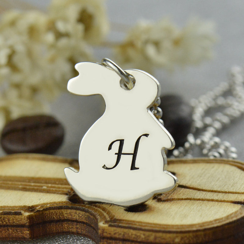 Personalized Rabbit Initial Charm Pendant Necklace