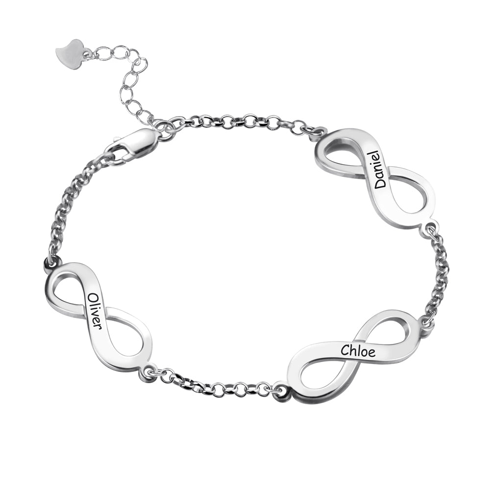 Personalized Triple Infinity Name Bracelet Sterling Silver