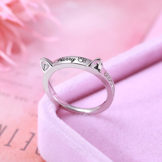 Personalized Name Cat Ring with Ears