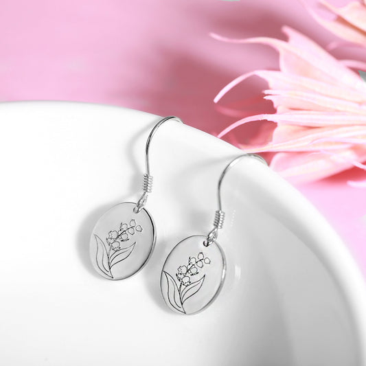 Engraved Birth Flower Earrings