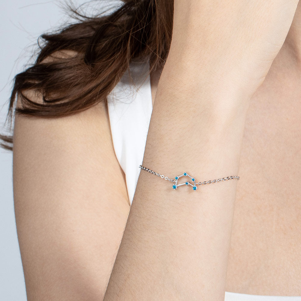 Zodiac Bracelet & Constellation Anklet with Birthstone - Star Style Sterling Silver