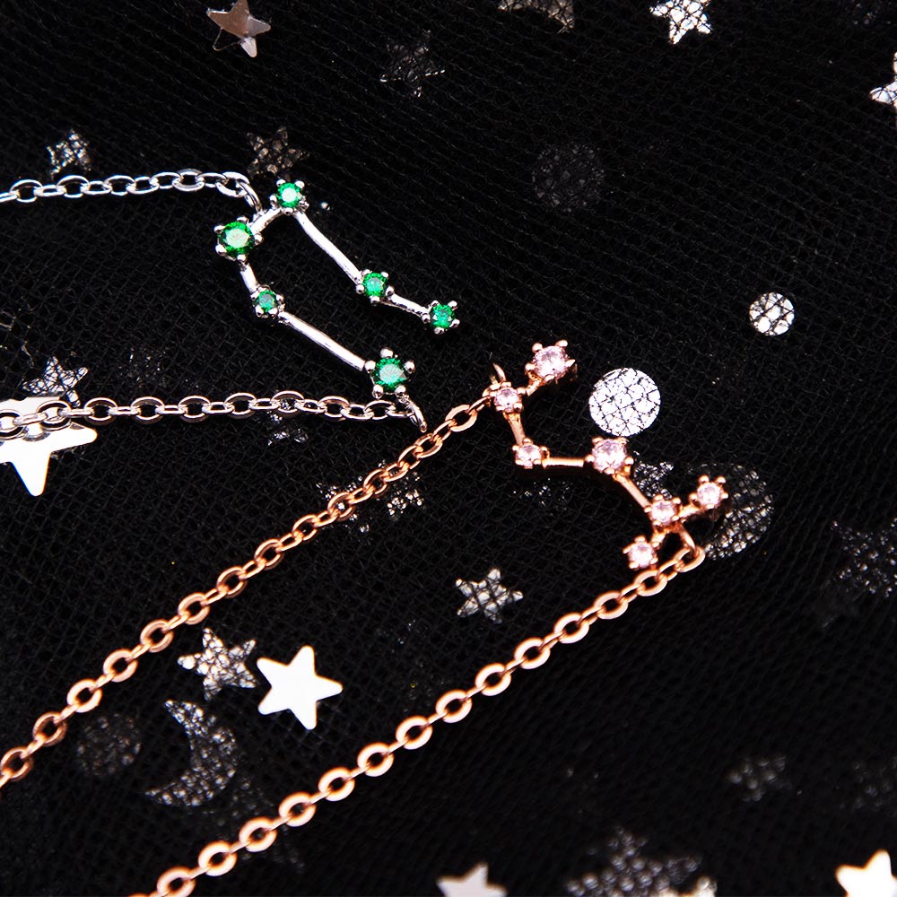 Zodiac Bracelet & Constellation Anklet with Birthstone - Star Style Sterling Silver