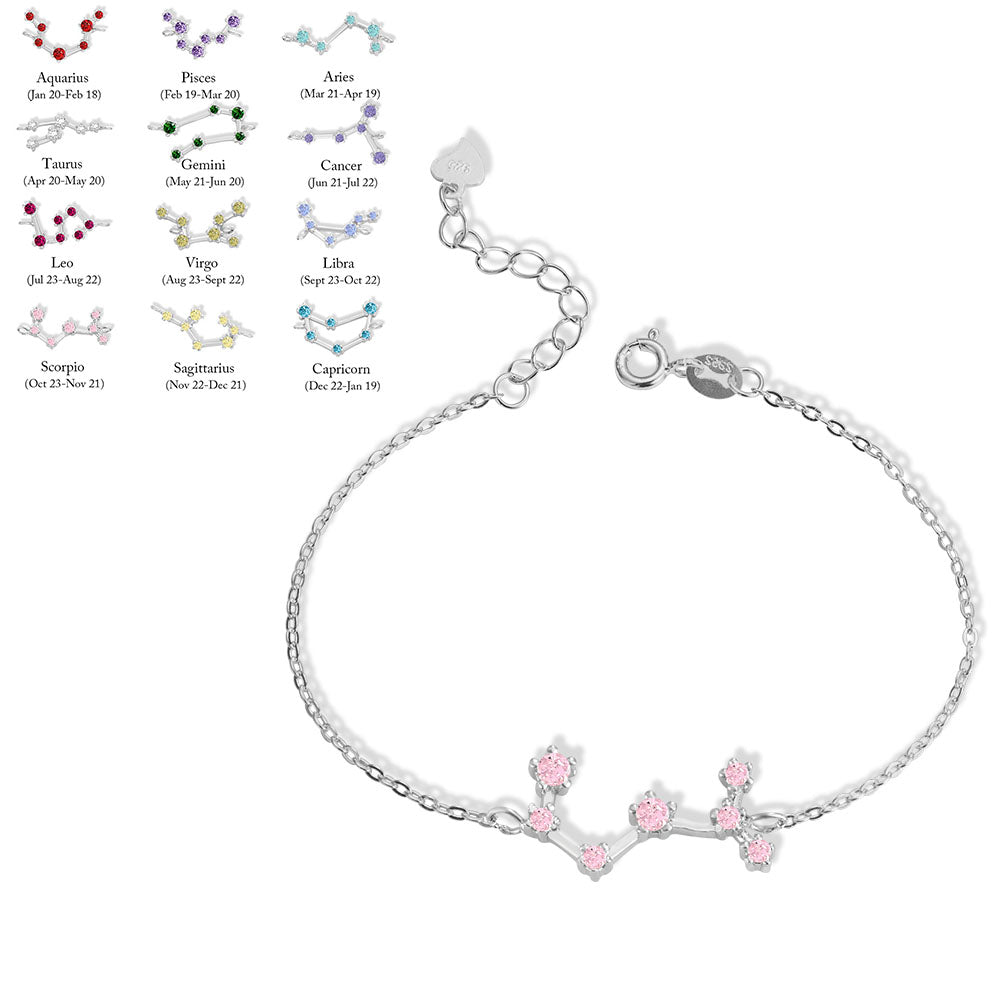 Zodiac Bracelet & Constellation Anklet with Birthstone - Star Style Sterling Silver