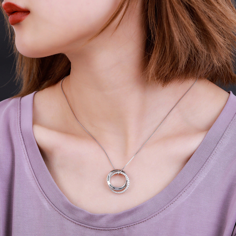 Personalized Family Interlocked Circle Necklace-Sterling Silver