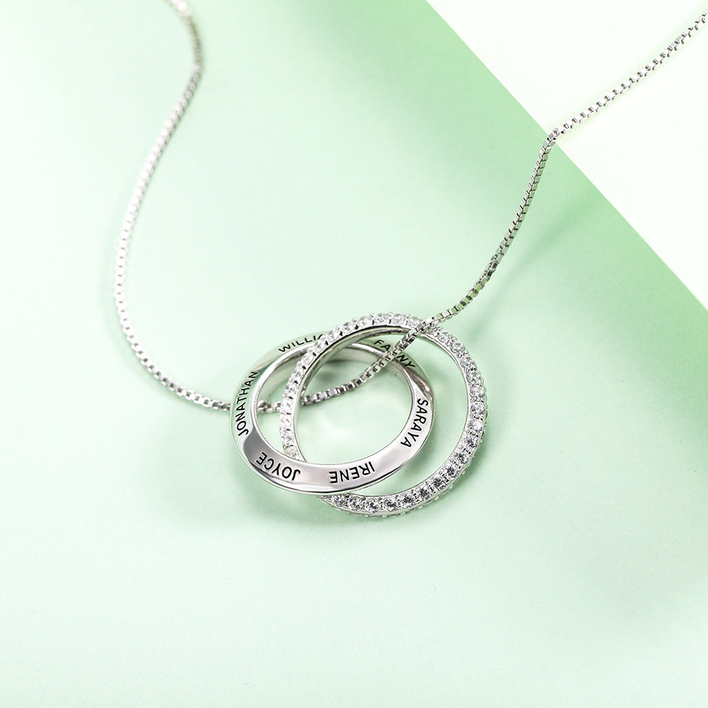 Personalized Family Interlocked Circle Necklace-Sterling Silver