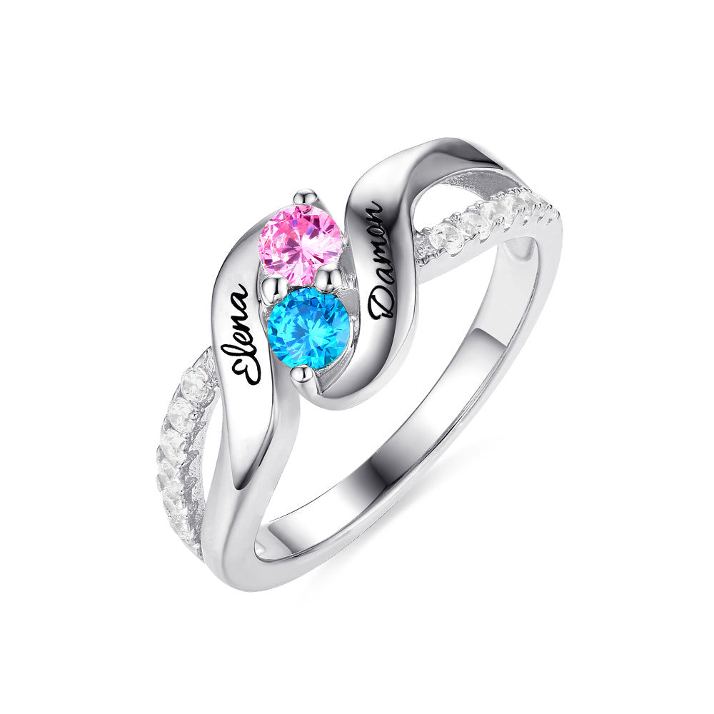 Personalized for Love Double Birthstones Promise Ring Sterling Silver