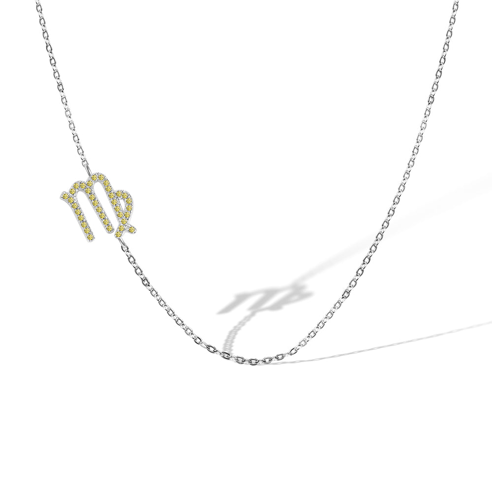 Custom Zodiac Sign Sideway Necklace with Birthstone - Symbol Style Sterling Silver