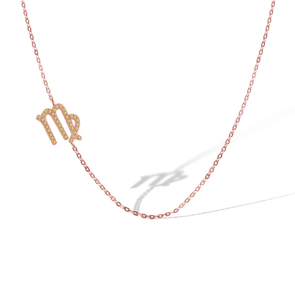 Custom Zodiac Sign Sideway Necklace with Birthstone - Symbol Style Sterling Silver