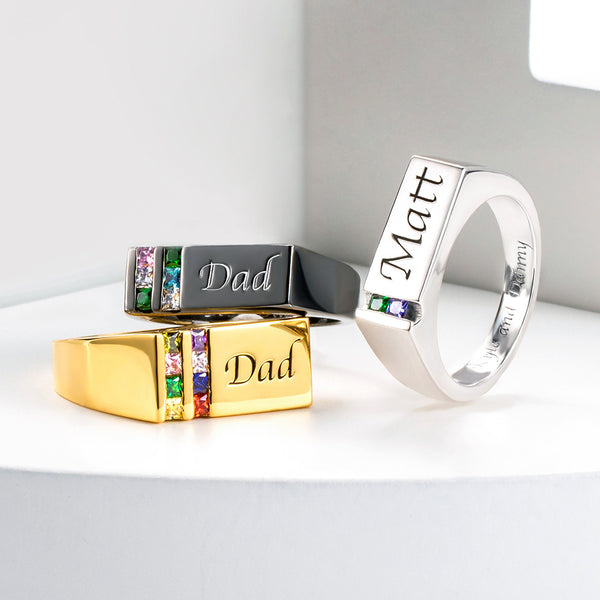 Personalized Birthstone Family Ring for Men