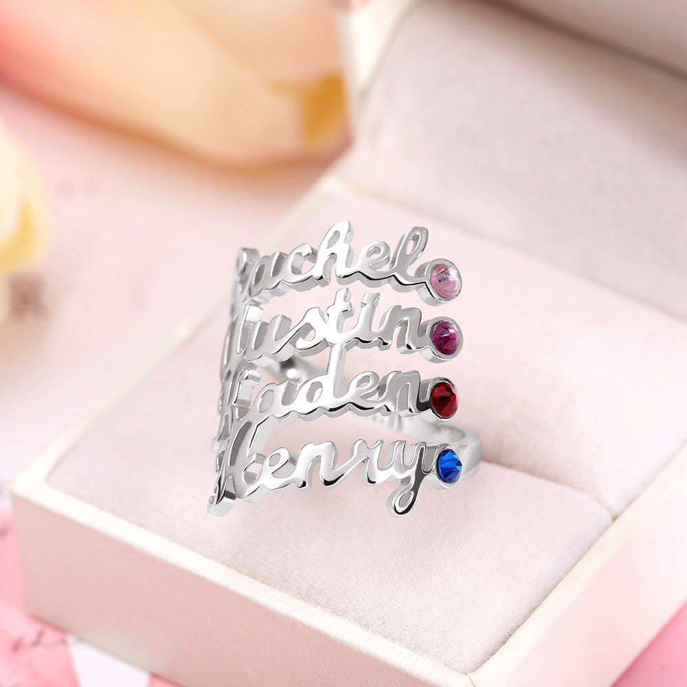 Personalized 1-4 Name Birthstone Ring